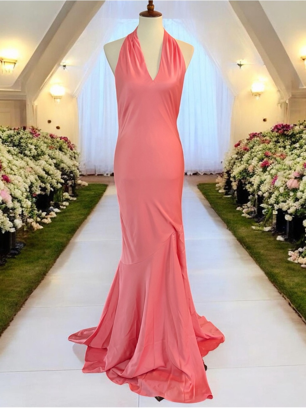NEW Birdy Grey - Stephanie Coral Pink Matte Satin Dress SIZE M